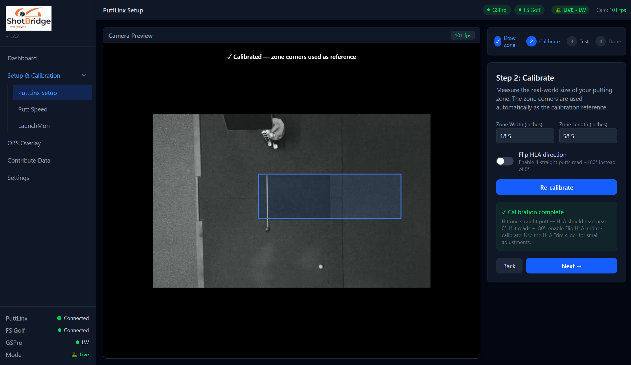 Calibration complete with measurements entered
